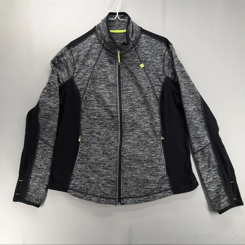 Tangerine Jacket Womens XL Black Heather Full Zip Pockets Thumb Holes Athletic